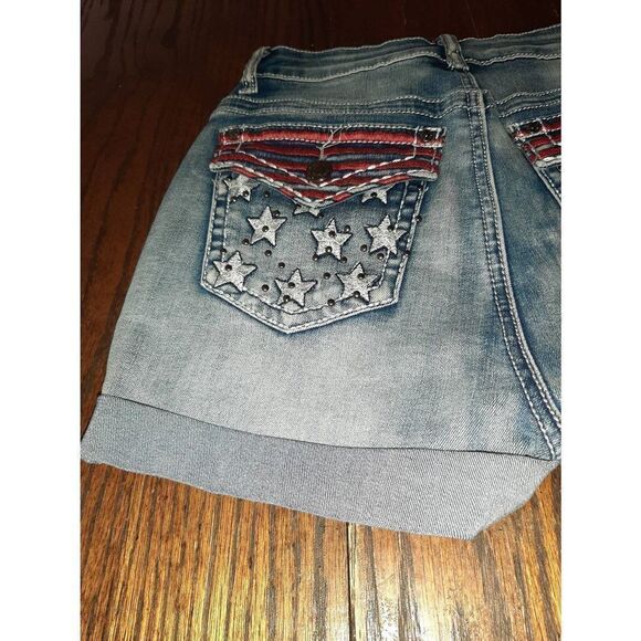 Jr Sz 3 Blue Savvy Distressed Blue Denim Patriotic Blue Jean Daisy Dukes Shorts - Picture 3 of 6